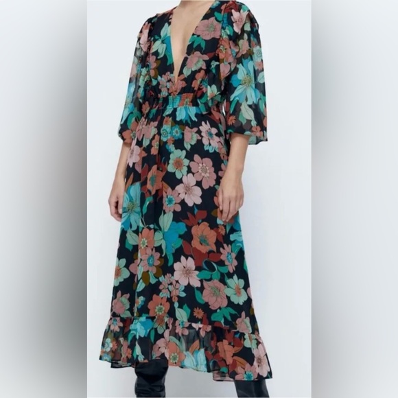 Zara chiffon maxi midi dress size S - Picture 1 of 3